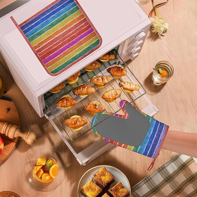 Colorful Graffiti Oven Mitts and Pot Holders Sets Rainbow Silicone Heat - Image 5