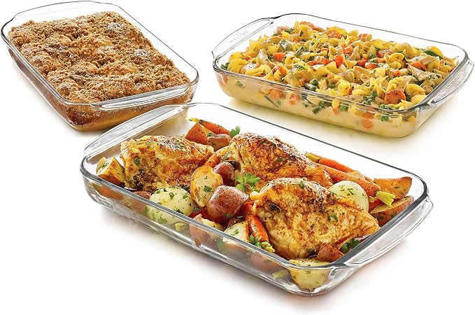 Libbey Baker's Basics 3-Piece Rectangular Glass Casserole Baking Dish Set by Libbey