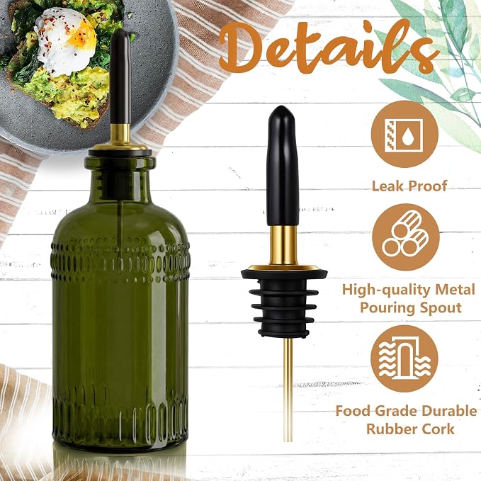 3 Pack Olive Oil Dispenser 7oz, Olive Green Glass Bottle - Image 4
