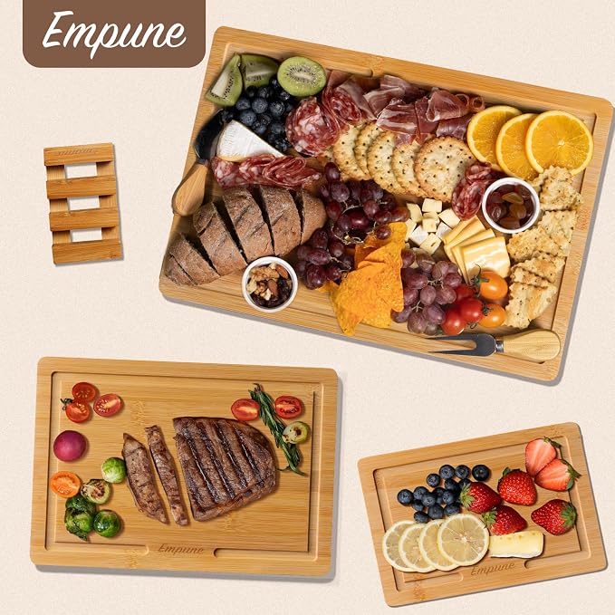 Empune Bamboo Cutting Board Set, Wood Cutting Boards - Image 3