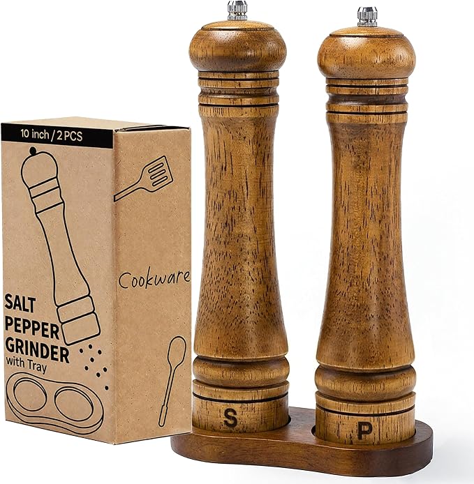 Wooden Salt and Pepper Grinder Set, Premium Oak Wood Salt Grinders Shakers by MJINGMEI