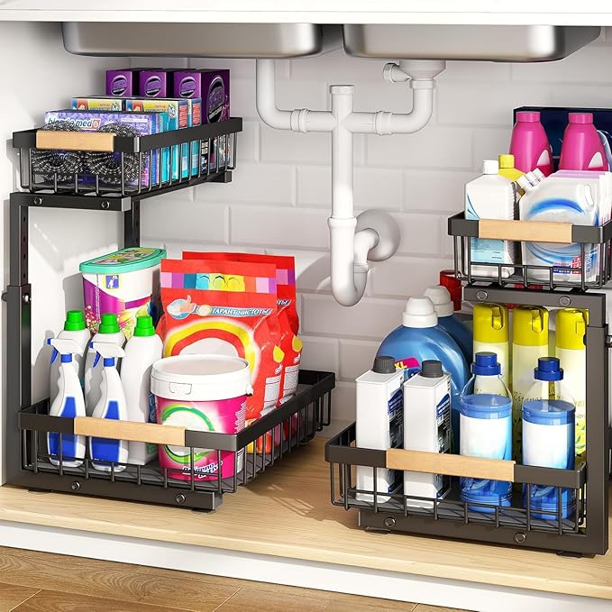 PXRACK Under Sink Organizer, Adjustable Height, 2 Tier Pull Out Under Cabinet by PXRACK