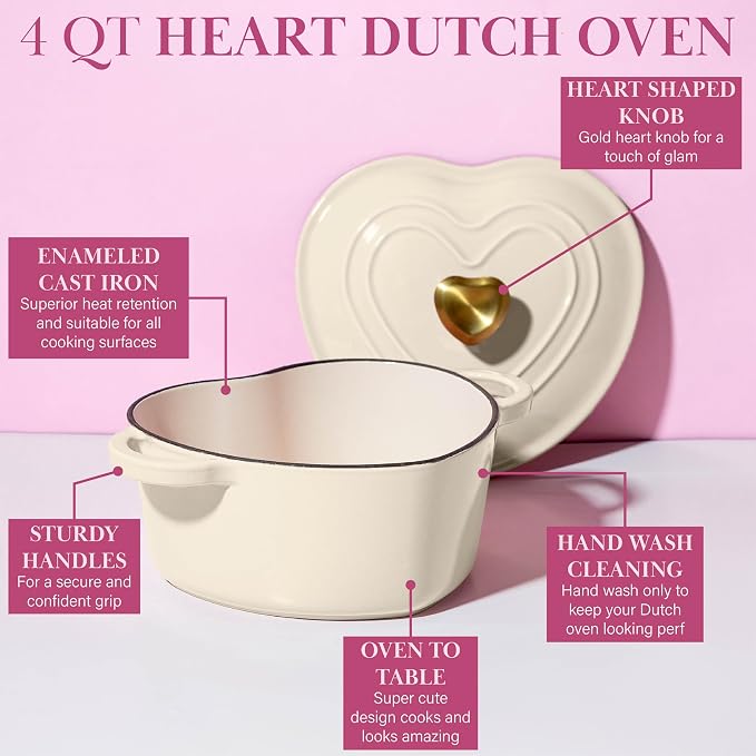 Paris Hilton Enameled Cast Iron Dutch Oven Heart-Shaped Pot - Image 6