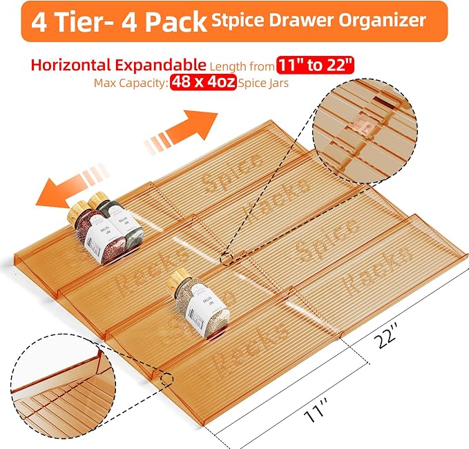MUDEELA Clear Spice Drawer Organizer, 4 Tier- 4 Set Spice Rack - Image 2