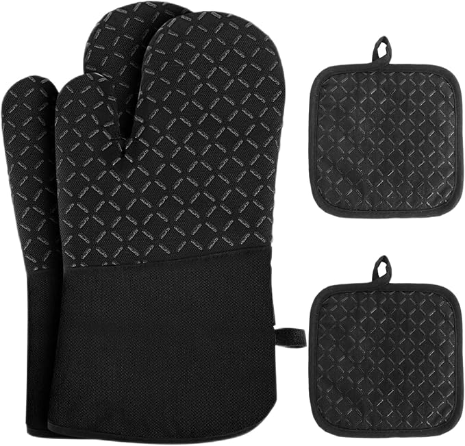 4 Pcs Oven Mitts and Pot Holders, Oven Glove High Heat Resistant 500 Degree by -PlantWateringGlobes-