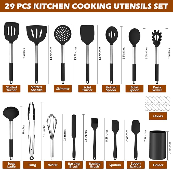 HaWare 29 PCS Silicone Cooking Utensils Set, Heat Resistant Kitchen Utensils Set - Image 2