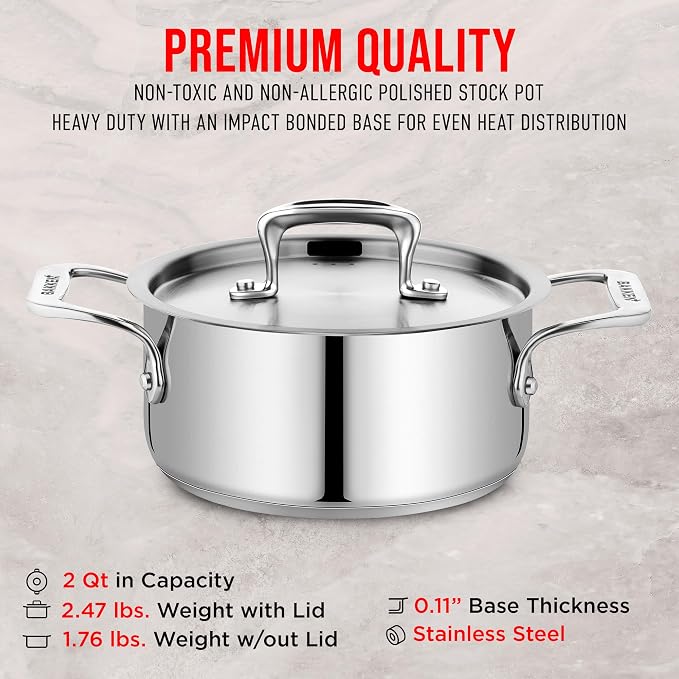 Stainless Steel Stockpot with Lid 2 Quart, Durable 18/8 Stainless Steel - Image 6
