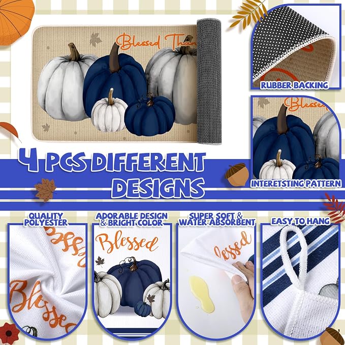 Fanfanwin 10 Pcs Thanksgiving Pumpkin Kitchen Decor Set Kitchen Towels Pot - Image 4