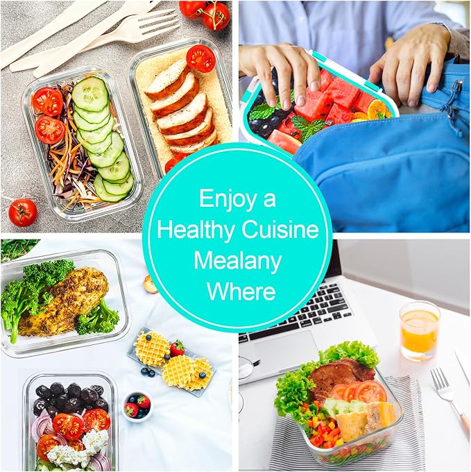 VERONES 10Pack Glass Meal Prep Containers, Airtight Glass Lunch Containers - Image 6