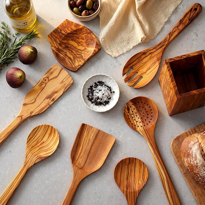 Qinyoung 10 Pack Olive Wood Cooking Utensils Olive Wood Kitchen Utensils Mixing - Image 4