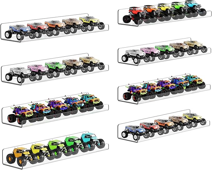 upsimples 8 Pack Acrylic Shelves Wall Organizer and Storage, Toy Cars, Kids by upsimples