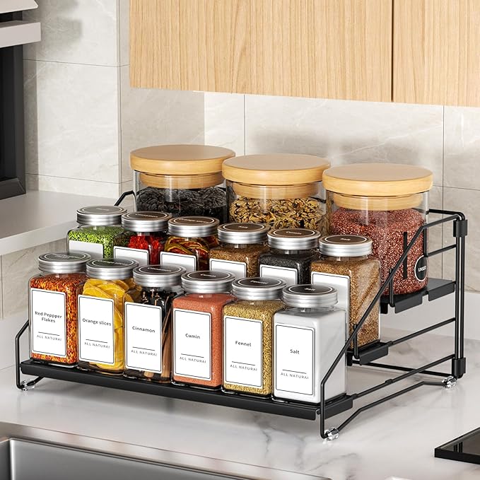 BOIVSHI 4 Tier Spice Rack for Cabinet, Spice Rack Organizer, Depth Adjustable - Image 6