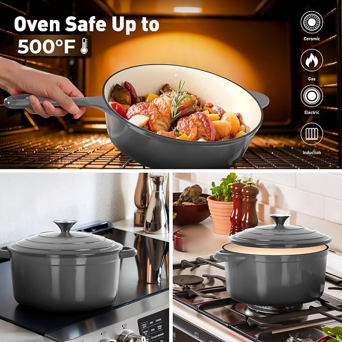 DishDelight Enameled Cast Iron Pots and Pans Set, 7 Piece Dutch Oven Set - Image 5