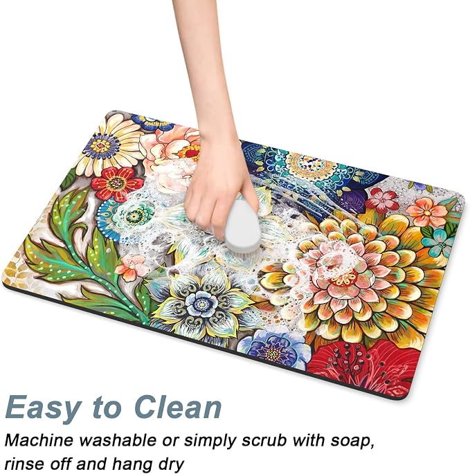 Rnivvi Coffee Mat, Hide Stain Rubber Backed Absorbent Dish Drying Pad - Image 5