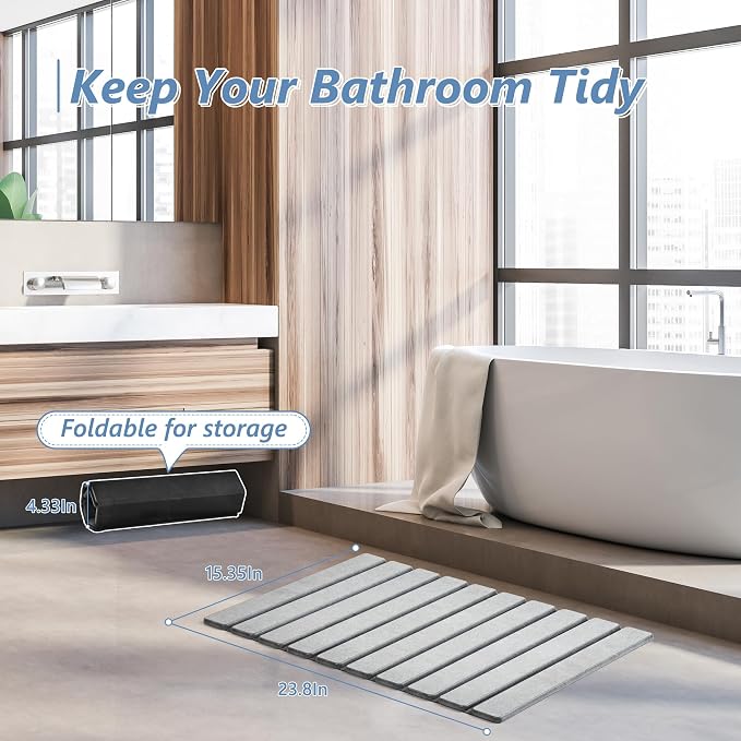 AWW Foldable Stone Bath Mat, Quick Dry Diatomaceous Earth Bath Mat - Image 5