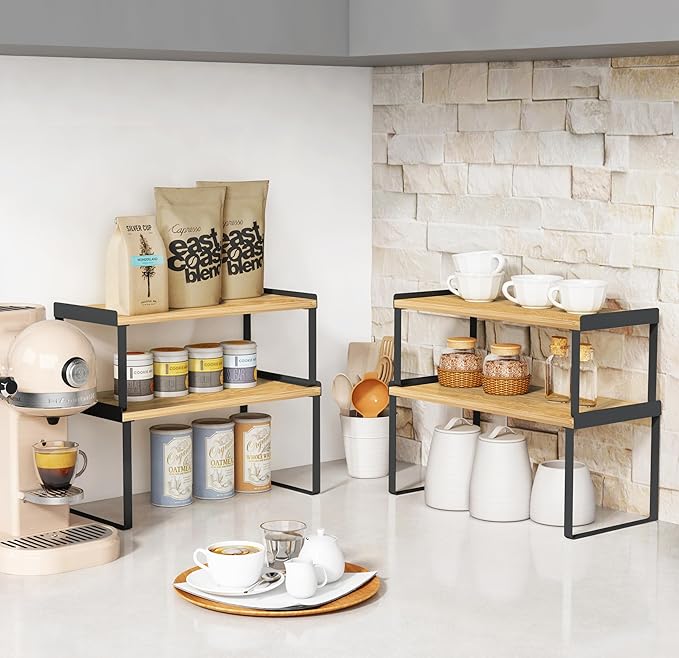 Goozii Kitchen Cabinet Organizer Shelf Set of 4, Stackable Pantry Cupboard - Image 2