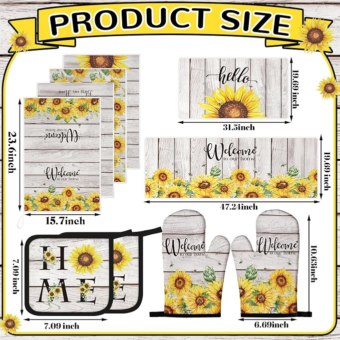 Fourluoo 10 Pcs Farmhouse Sunflower Kitchen Decor Set Sunflower Kitchen Towels - Image 3