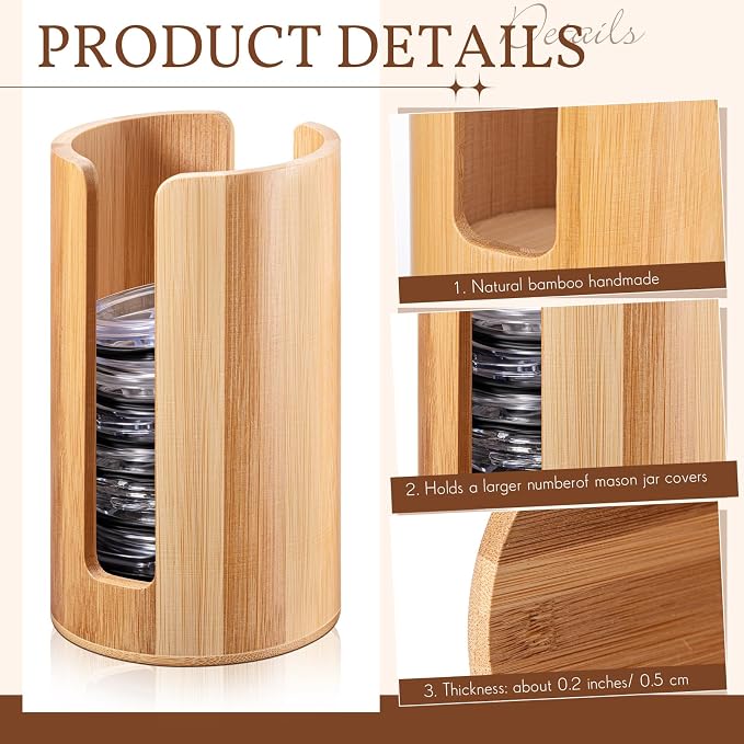 Suclain 2 Pcs Mason Jar Lid Organizer Bamboo Vertical Mason Jar Lid Storage - Image 4