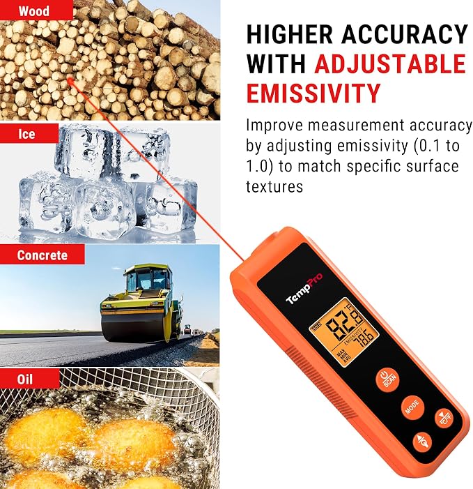 TempPro TP410 Infrared Thermometer Gun Non-Contact Laser Thermometer Gun - Image 4