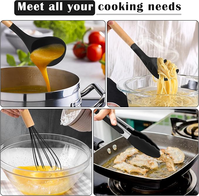 E-far Silicone Cooking Utensils Set, 10-Piece Black Kitchen Utensils Set - Image 6