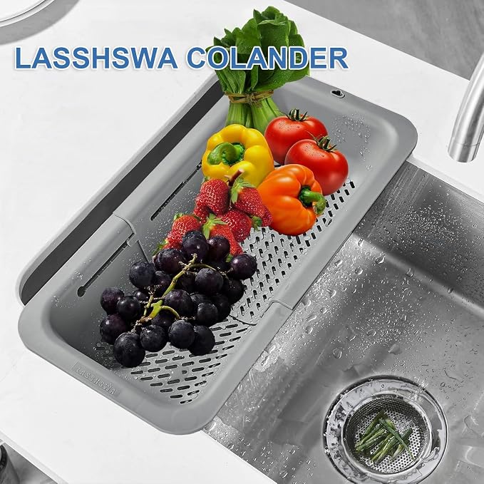 LASSHSWA Collapsible Colander for Kitchen, Over the Sink Strainer Basket for - Image 2