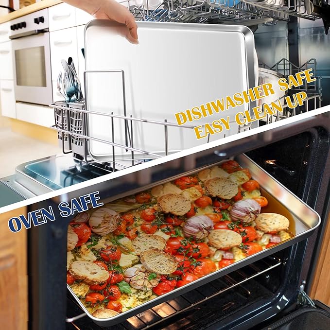 P&P CHEF 17.3 Inch Baking Cookie Sheet, Oven Pan Tray Stainless Steel Sheet Pan - Image 4