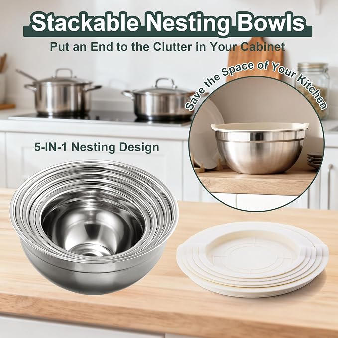 5 Piece Stainless Steel Mixing Bowls - Image 4