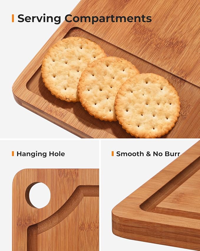 Bamboo Cutting Board for Kitchen, Knife-Friendly Wooden Cutting Boards Set - Image 7
