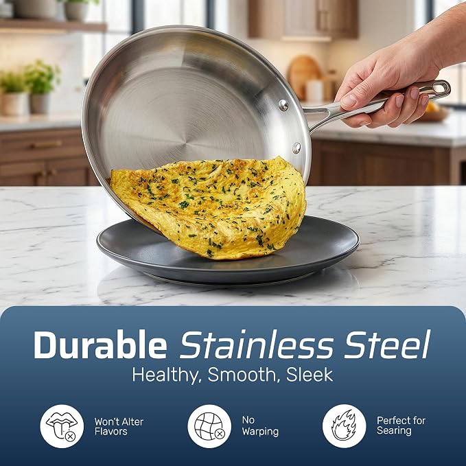 Gotham Steel 10 Pcs Tri Ply Stainless Steel Cookware Set, Pots and Pans Set - Image 5