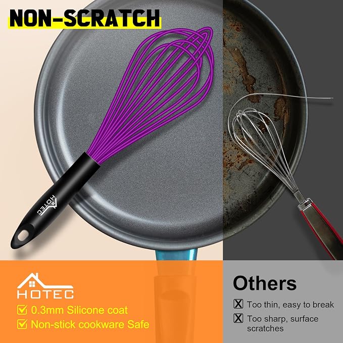 HOTEC 4 Pieces Silicone Whisks for Cooking, Wire Balloon Whisks Egg Beater - Image 4