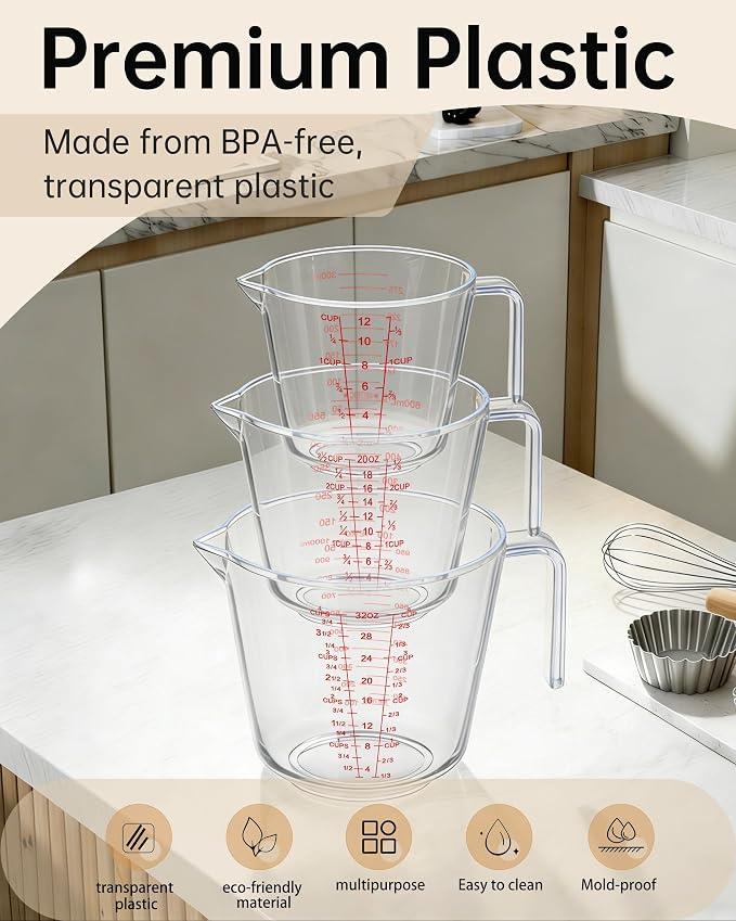 Measuring Cups, Plastic Measuring Cups Set of 3-1000ml, 300ml - Image 4