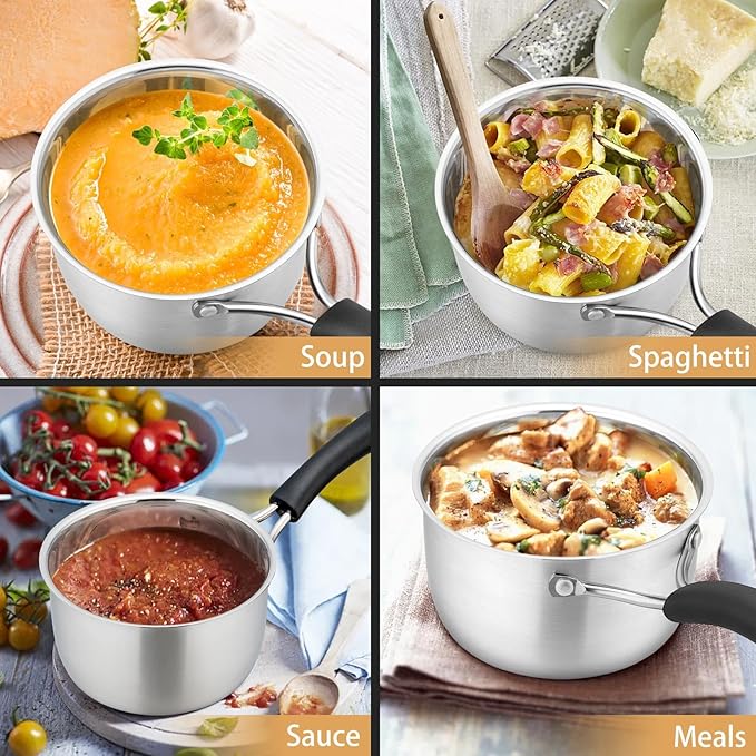 P&P CHEF 1 Quart Saucepan Small Pot, Stainless Steel Saucepan - Image 4