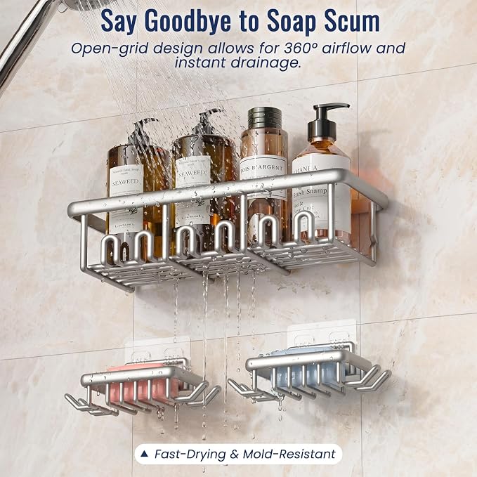 8 Pack Adhesive Rustproof Shower Shelves - Image 5