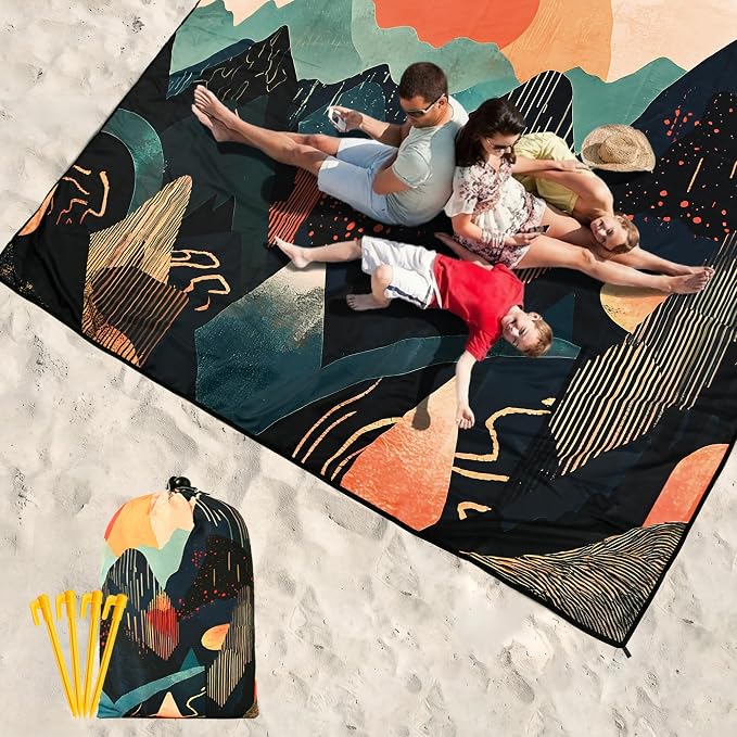 WIWIGO Beach Blanket Waterproof Sandproof Beach Mat 79" X 83"/10'x9'for 2-8 - Image 6