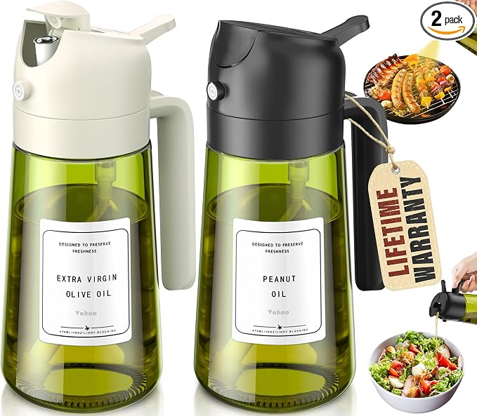 Vakoo Oil Sprayer for Cooking, 2 in 1 Oil Dispenser for Kitchen, 16oz/470ml by Vakoo
