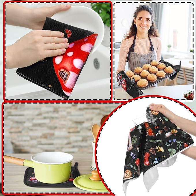Fourluoo 10 Pcs Kitchen Dish Towels Rugs Oven Mitts and Pot Holders Set - Image 6