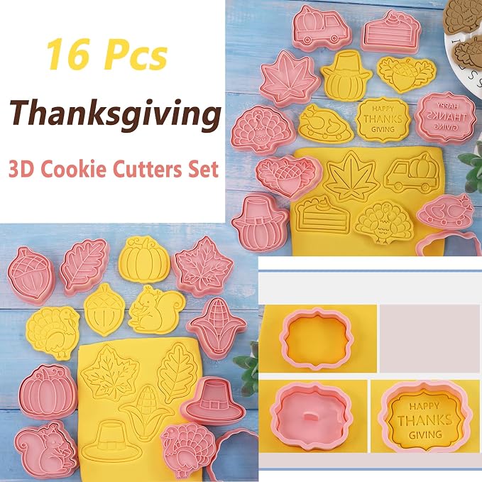 16-Pcs Thanksgiving Cookie Cutters Set 3D Cookie Cutters - Image 2