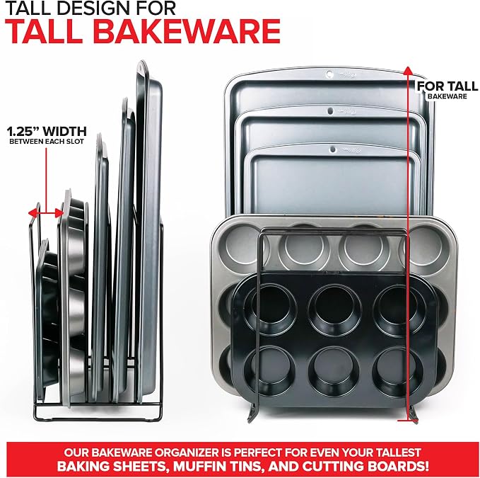 Stock Your Home Black Extra Tall Steel Baking Pan Organizer Rack - Image 5