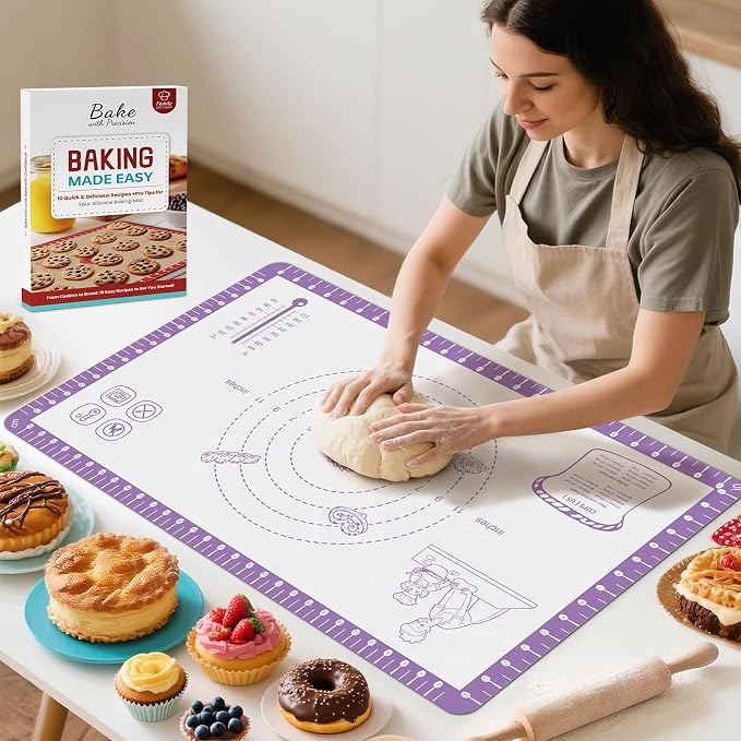 Non Stick Silicone Pastry Mat for Dough Rolling, Silicone Baking Mat for Bread by Bredominant