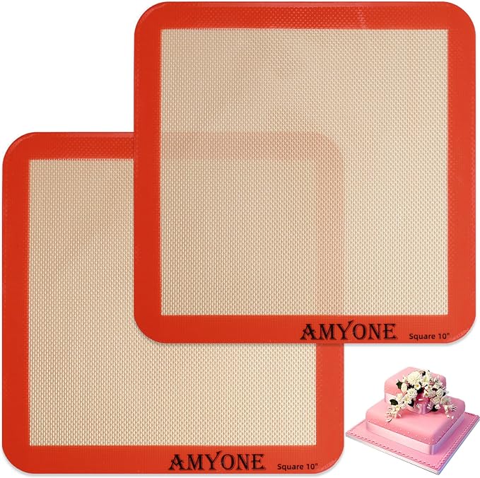 Square Silicone Baking Mats for 10 Inch Cake Pan, 9.65"Square Food Grade by AMYONE