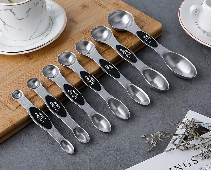 Magnetic Measuring Spoons Set of 7 Stainless Steel Dual Sided Teaspoon - Image 5