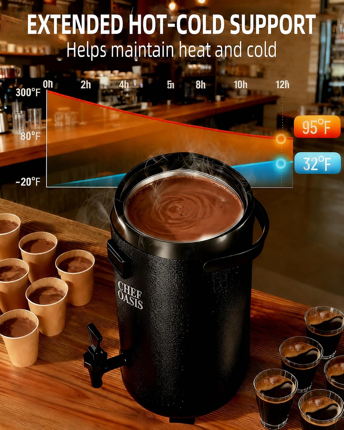 Insulated Beverage Dispenser 3 Gallon,Hot&Cold Drink Dispenser with
