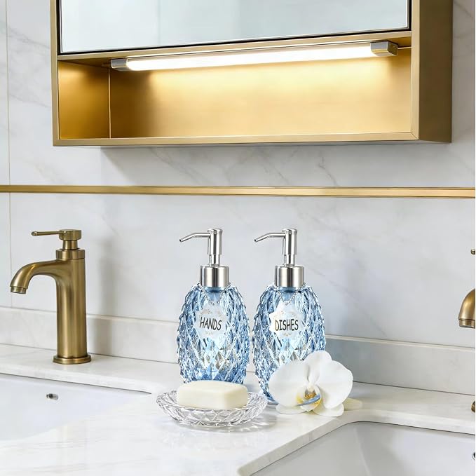 MALACHI Soap Dispenser Set, Crystal-Textured Diamond Glass - Image 9