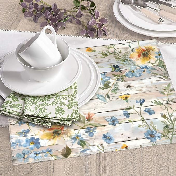 Flowers on Wooden Board Dish Drying Mat 16x18 Inch, Microfiber Absorbent Fast - Image 7