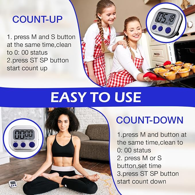 Leumoi 24 Pcs Digital Kitchen Timers Magnetic Back Timers Bulk Large Screen - Image 6