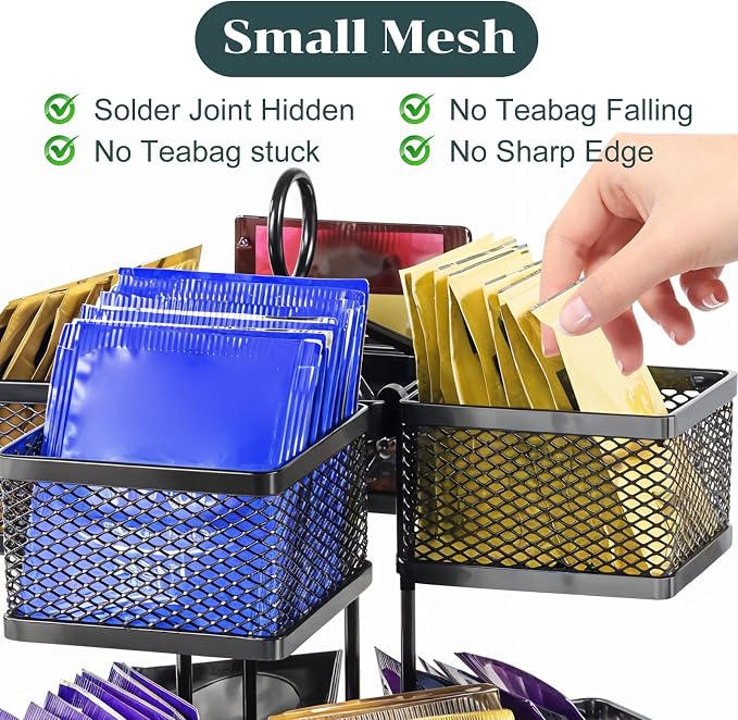 Tea Bag Organizer, Tea Bag Storage Holder Spinning Carousel 96 Teabags Container - Image 5