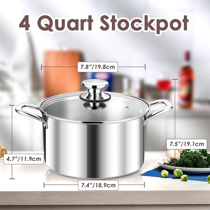 Herogo 4 Quart Stock Pot, 18/10 Stainless Steel Cooking Pot - Image 2