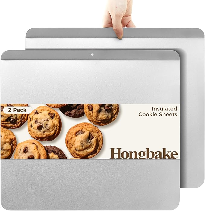HONGBAKE 2 Pieces Large Flat Cookie Sheet No Edges, Nonstick Insulated Baking by HONGBAKE