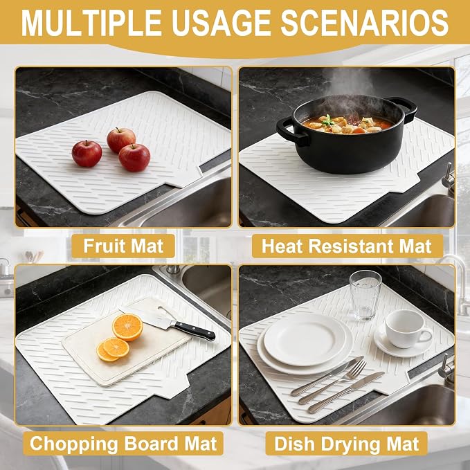 Silicone Dish Drying Mat 23x17, Food-Grade Silicone, Easy Clean Pad - Image 5