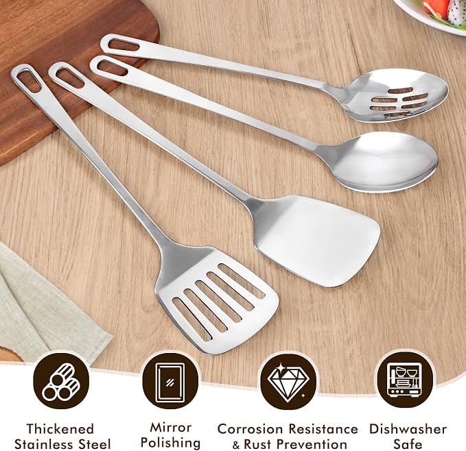 4 Pcs Cooking Utensils Set, Stainless Steel Kitchen Utensils, Heat Resistant - Image 3